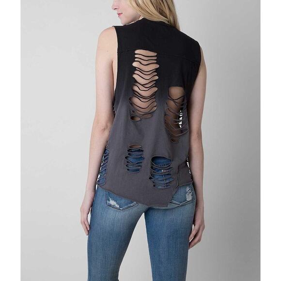 Affliction Womens T-Shirt Size Large Skull Patchwork Deconstructed Gothic Grunge - Picture 3 of 11